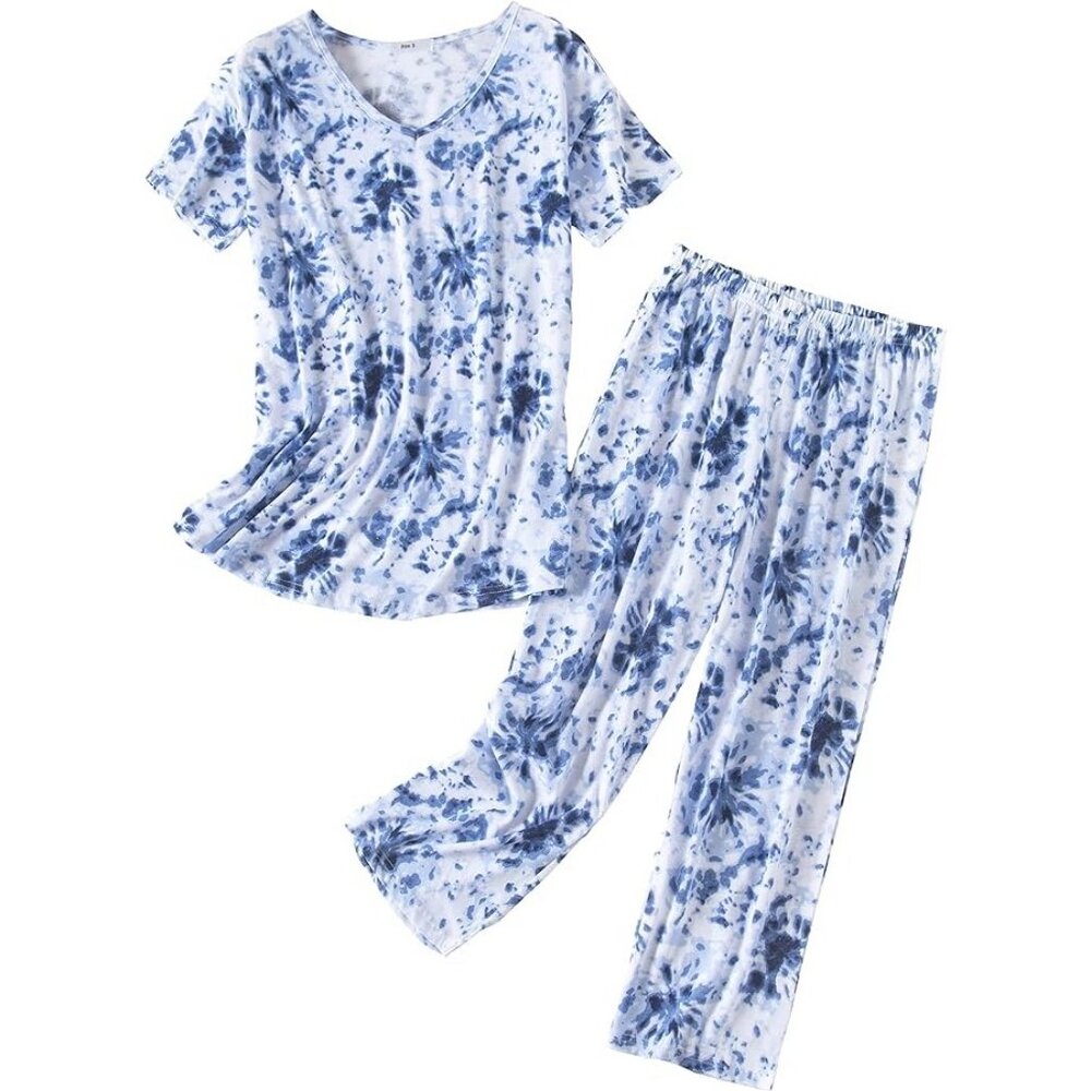 2XL Inadays Cotton Pajama Sets Short Sleeve Top With Capri Pants 2 piece set